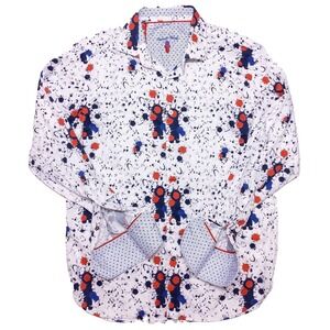 VISCONTI BLACK Long Sleeve Flip Cuff Shirt Red Blue Paint Splatter Medium M